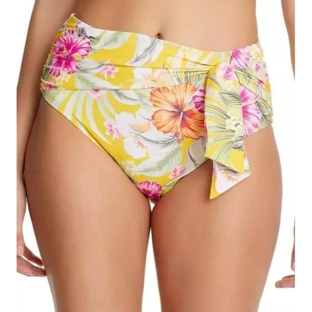 Bleu Rod Beattie Women's Bikini Bottom High-Waist Side-Tie Floral Canary Gold 12